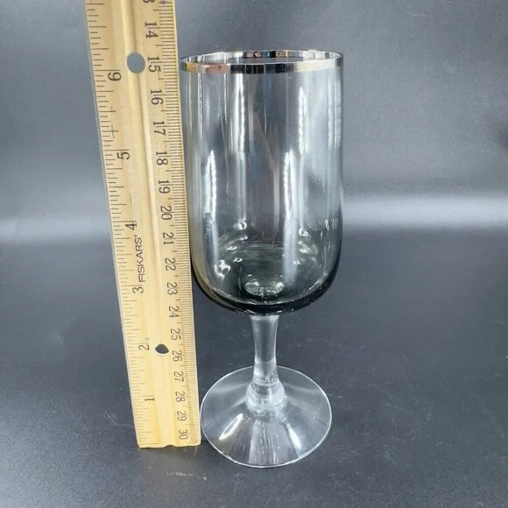 Fostoria Cherish Smoke Grey and Platinum Trim Set 2 Drinking Glasses Cups‎ Glass
